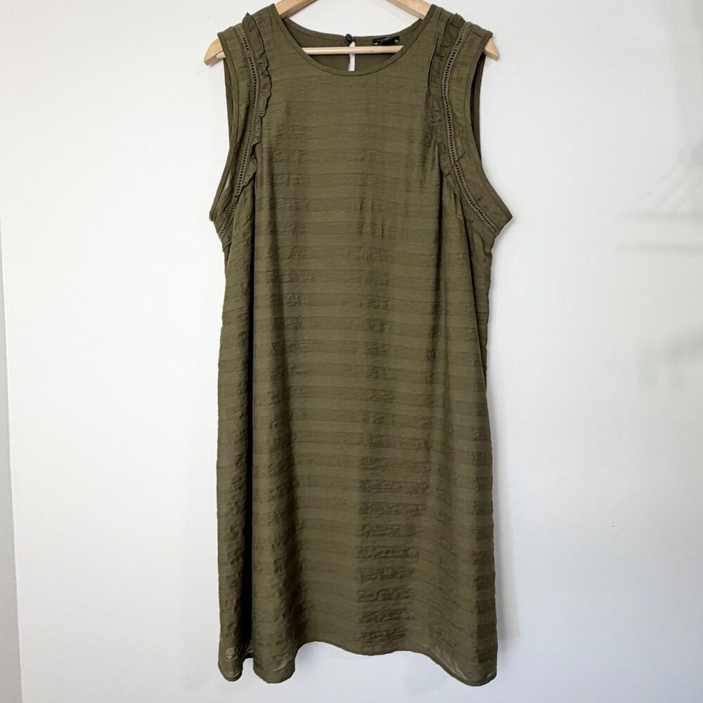Ann Taylor Olive Green Sleeveless Striped Dress Women’s 18